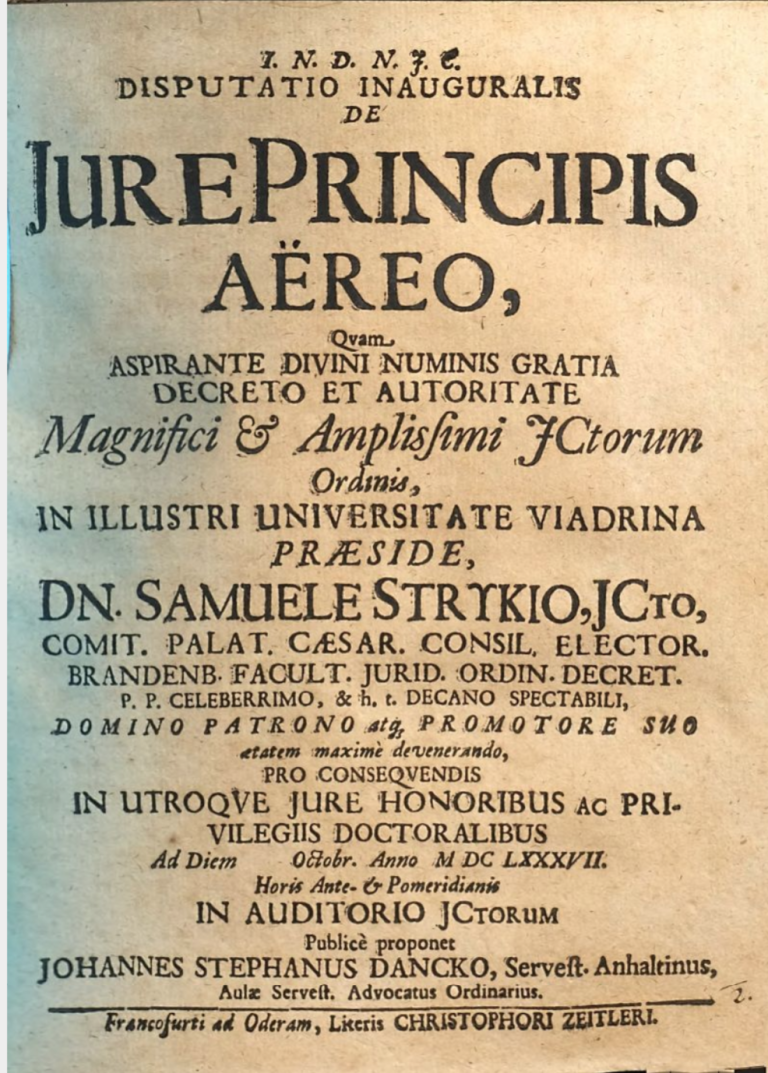 De Jure Principis Aereo, Disputation 1687